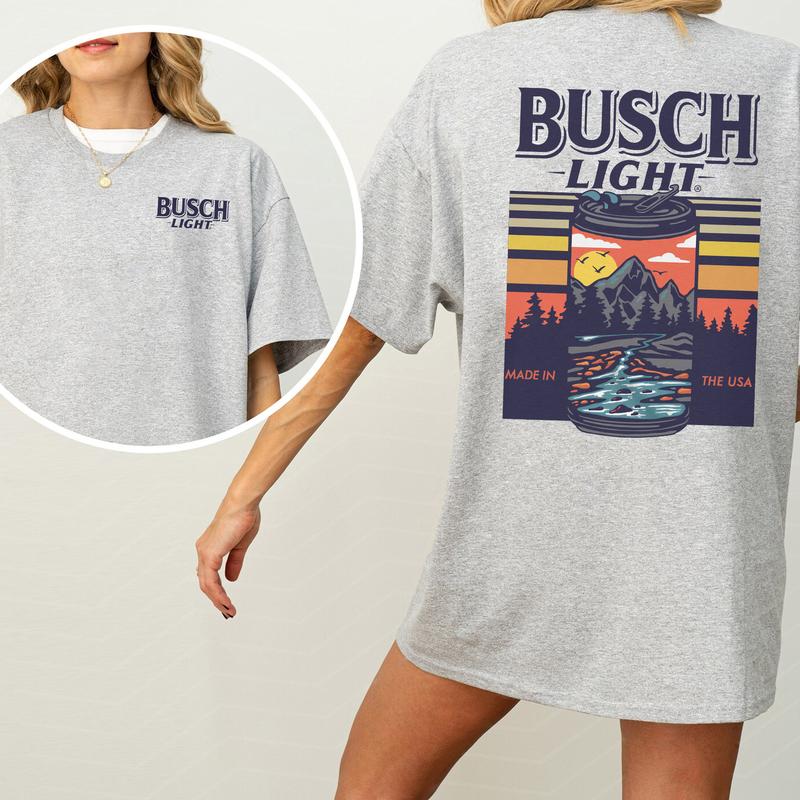 Vintage Busch Light Sunset Can Shirt 2-Sided, Outdoor Busch Light Tee, Summer Drink Graphic Printed Tshirt, Drink Tee for Girls, Drinking T-shirt, Sof
