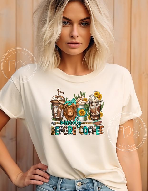 Moody Before Coffee Cow Women's Hoodie - Casual Graphic Tee