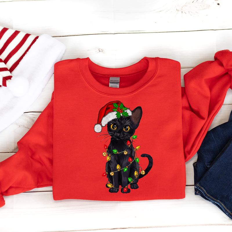 Black Cat Christmas Crewneck Sweatshirt, Hoodie, T-shirt, Cute Christmas Gifts
