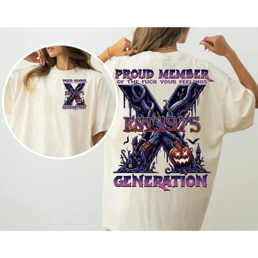Custom Year Est.1975 Halloween Proud Member Generation X 2 Side Shirt, Halloween GenX T-shirt