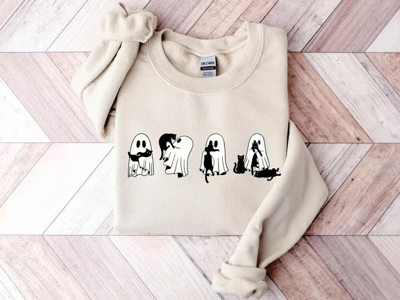 Ghost Cats sweatshirt, Cute Ghosts sweatshirt, Cat lovers Sweatshirt, Black Cat sweatshirt, Halloween Cat Sweatshirt, Spooky Season Sweatshirt
