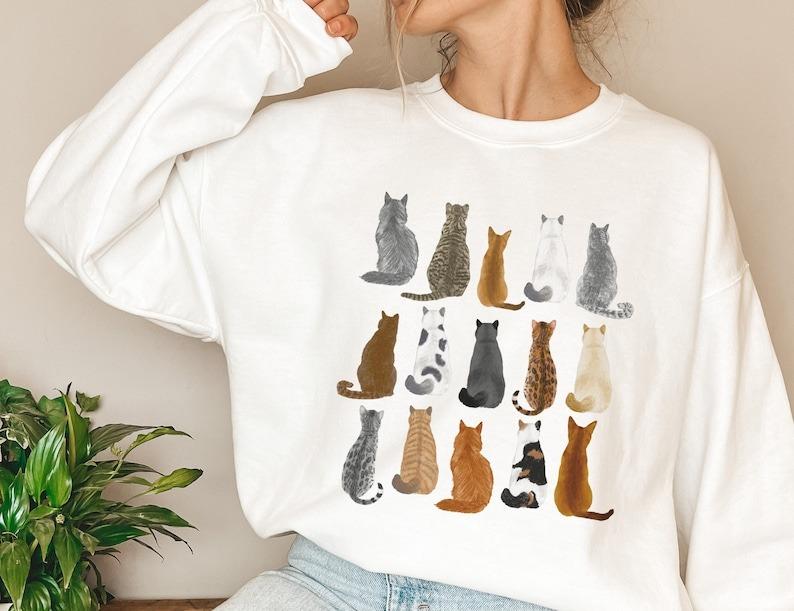 Cat Back Sweatshirt, Cat Sweatshirt, Cat Lover Sweater For Women