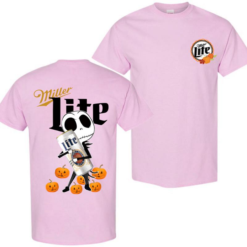 Jack Skellington hug Miller Lite Halloween T-Shirt - Halloween T-Shirt, High-Quality Printing, All Seasons, Casual Fitted, For Men And Women