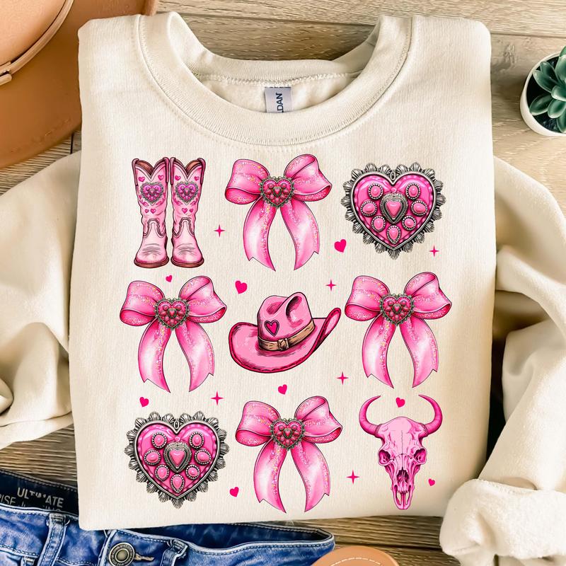 Howdy Valentine Sweatshirt, Western Valentines Sweatshirt, Highland Cow Sweatshirt, Retro Valentine Hearts Brushstroke