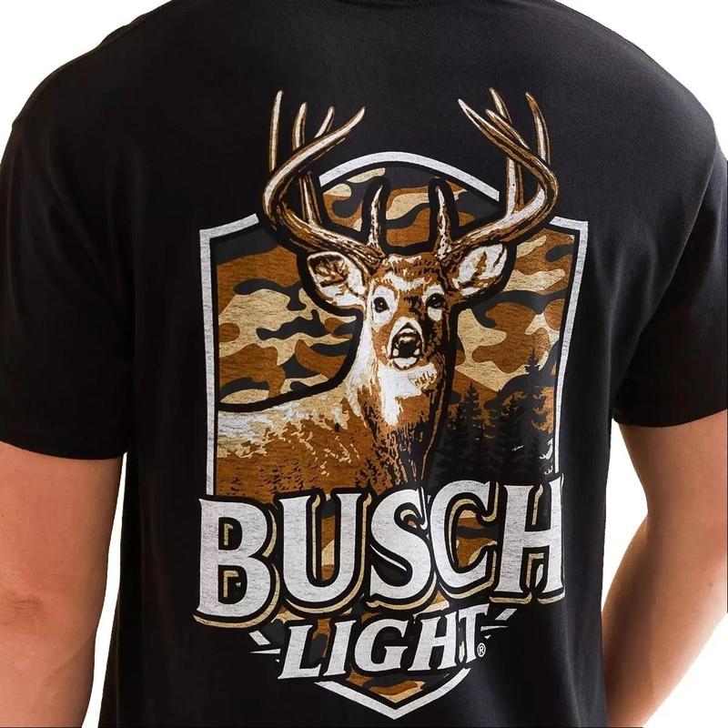 Deer With Busch Light Beer T Shirt , Busch Light Buck Shield Hooded Sweatshirt Pullover Long Sleeve Cotton Menswear Oversized Print