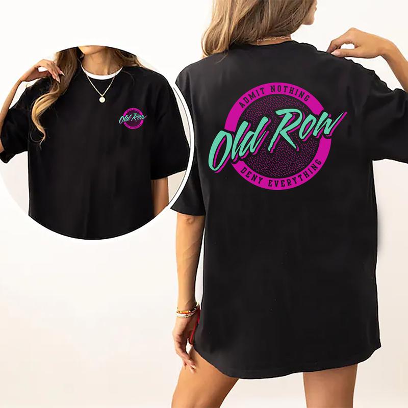 Retro Old Row Circle Logo 2-Sided Graphic Shirt, Vintage Old Row T-Shirt for Women, Cotton Fabric Tshirt, Printed Women's Top, Casual Womenswear