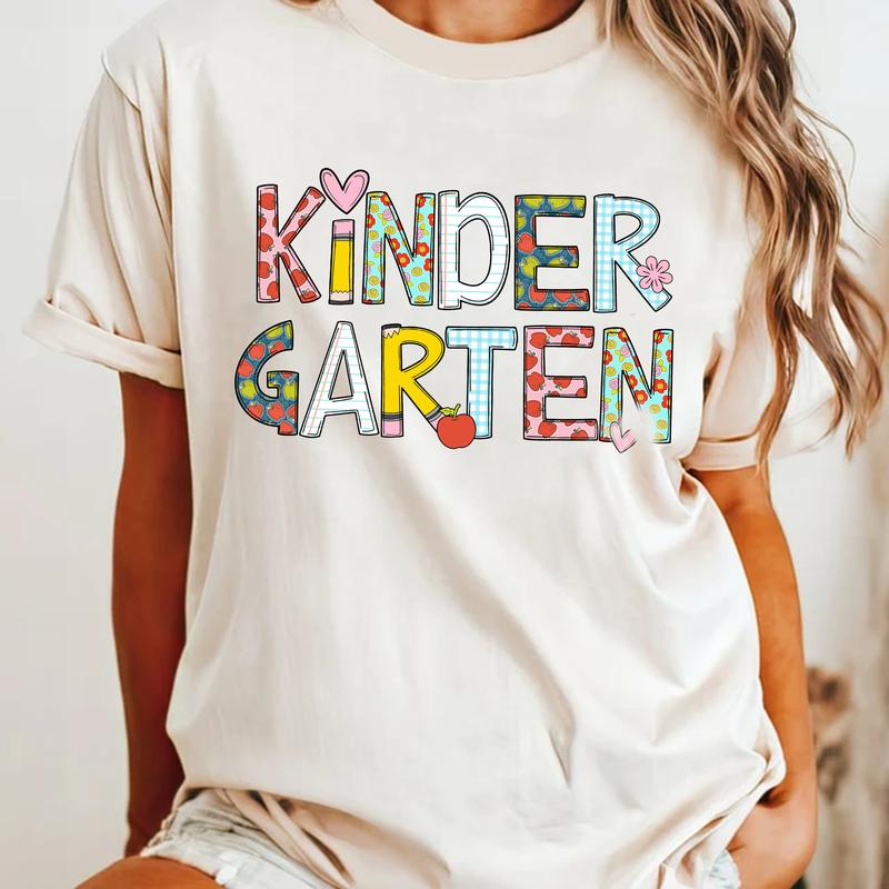 Kindergarten Shirt, Cute Alphabet Tee, Comfort Colors Crewneck Shirt for Women, Teaching Tee, First Day Of Kindergarten, Back To School Clothing Casua