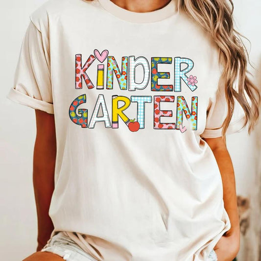 Kindergarten Shirt, Cute Alphabet Tee, Comfort Colors Crewneck Shirt for Women, Teaching Tee, First Day Of Kindergarten, Back To School Clothing Casua