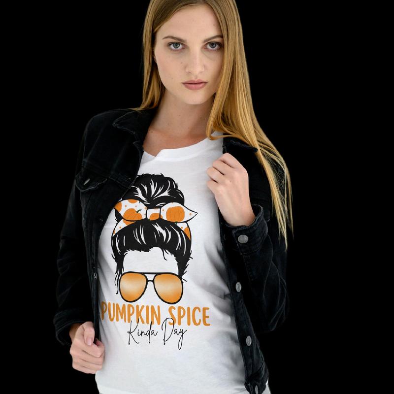 Pumpkin Spice Kinda Day Women's T-Shirt for Casual Style - Top, Womenswear Everyday Clothing Comfortable, Crewneck