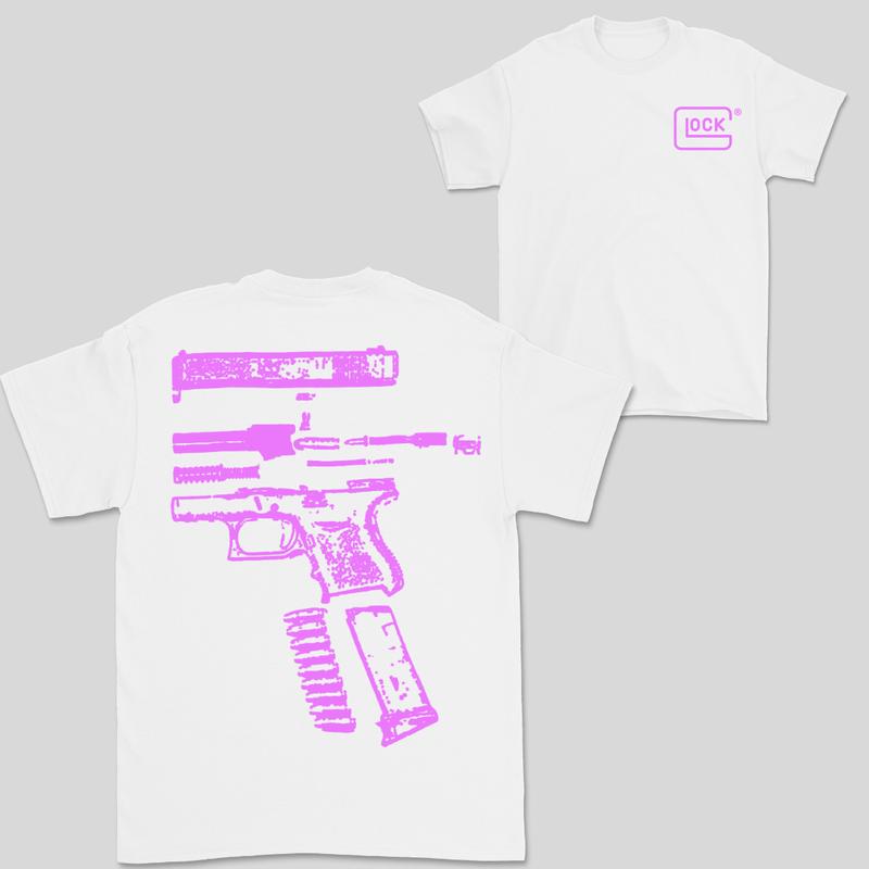 In Glock We Trust Double Side White Version Shirt Menswear Top, New Design color Red,Yellow,Blue,Green,Light Pịnk,Purple,White