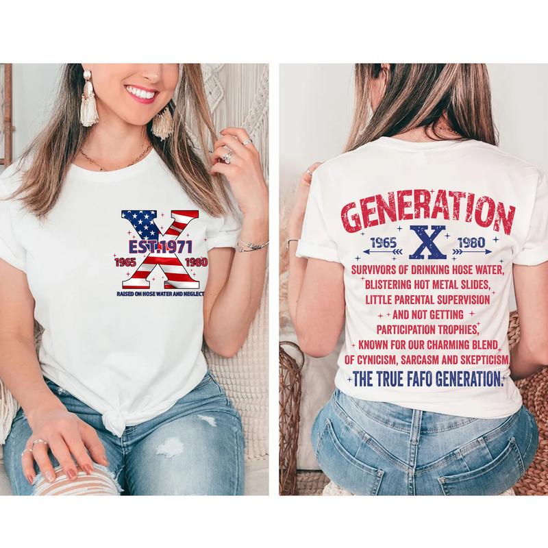 Est.Year Custom Proud Member Hose Water Flag Gen X 2 Side T-shirt, Gen X Shirt, Proud Member Generation 1965-1980 Shirt