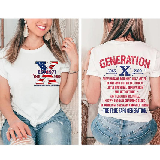 Est.Year Custom Proud Member Hose Water Flag Gen X 2 Side T-shirt, Gen X Shirt, Proud Member Generation 1965-1980 Shirt