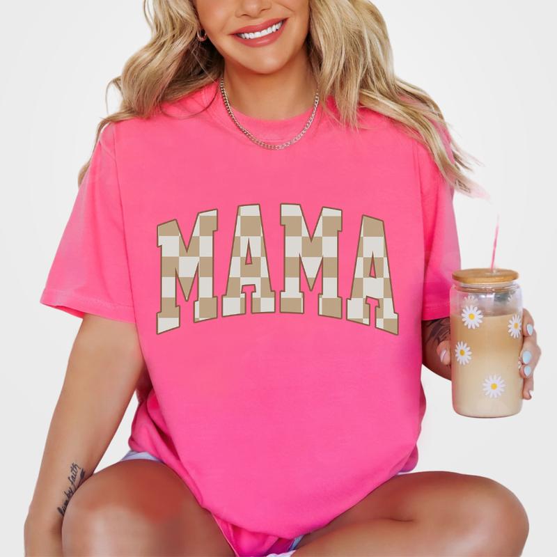 Retro Mama Shirt, Comfort Colors Checkered Mama T-Shirt, Boho Mama Shirt, Cute Mom Shirt, Varsity Letter Mama Shirt, Mothers Day Gift, New Mom Gift, T