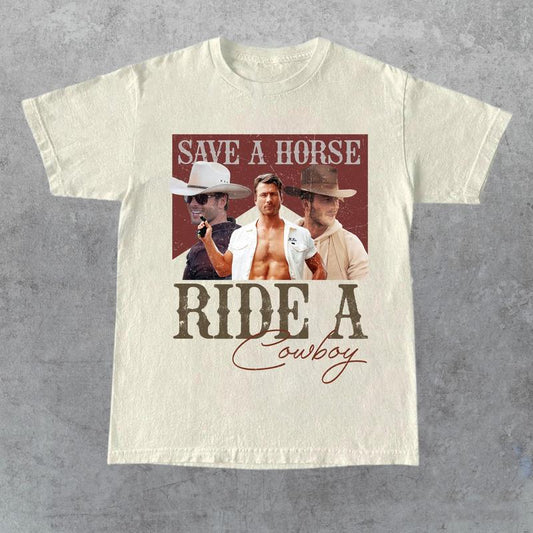 Save A Horse Ride A Cowboy Unisex T-shirt, If You Feel It Chase It, Glen Powell As Tyler Owens Unisex Shirt, Gift For Woman And Man Cotton T-Shirt, Fu
