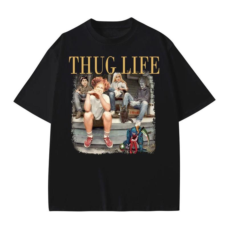 Retro Halloween Hatsune Miku and Hocus Pocus Shirt, Vintage Sanderson Sisters Witch Shirt, Halloween Thug life Shirt Cotton Menswear