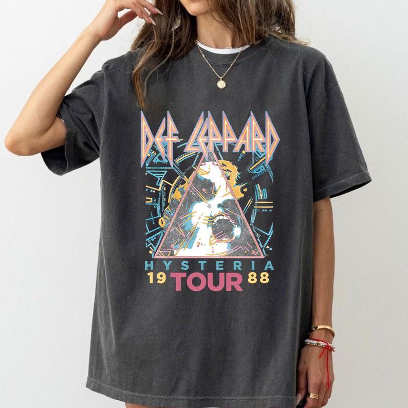 Def Leppard Hysteria 88' White Adult T-Shirt Unisex Full Size Cotton Menswear Cotton Menswear