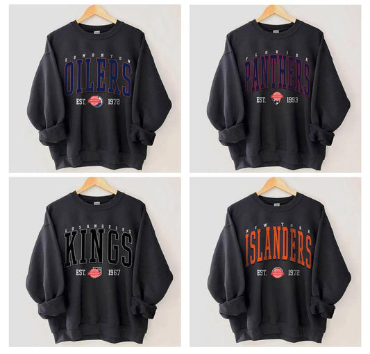 Retro Ice Hockey Sweatshirt, Unisex Vintage 90s All Team Hockey Black Sweatshirt, Crewneck Sweatshirt, Casual Classic