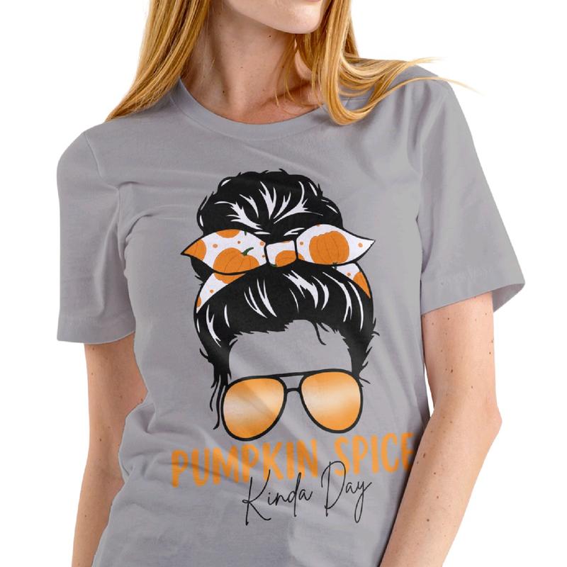 Pumpkin Spice Kinda Day Women's T-Shirt for Casual Style - Top, Womenswear Everyday Clothing Comfortable, Crewneck