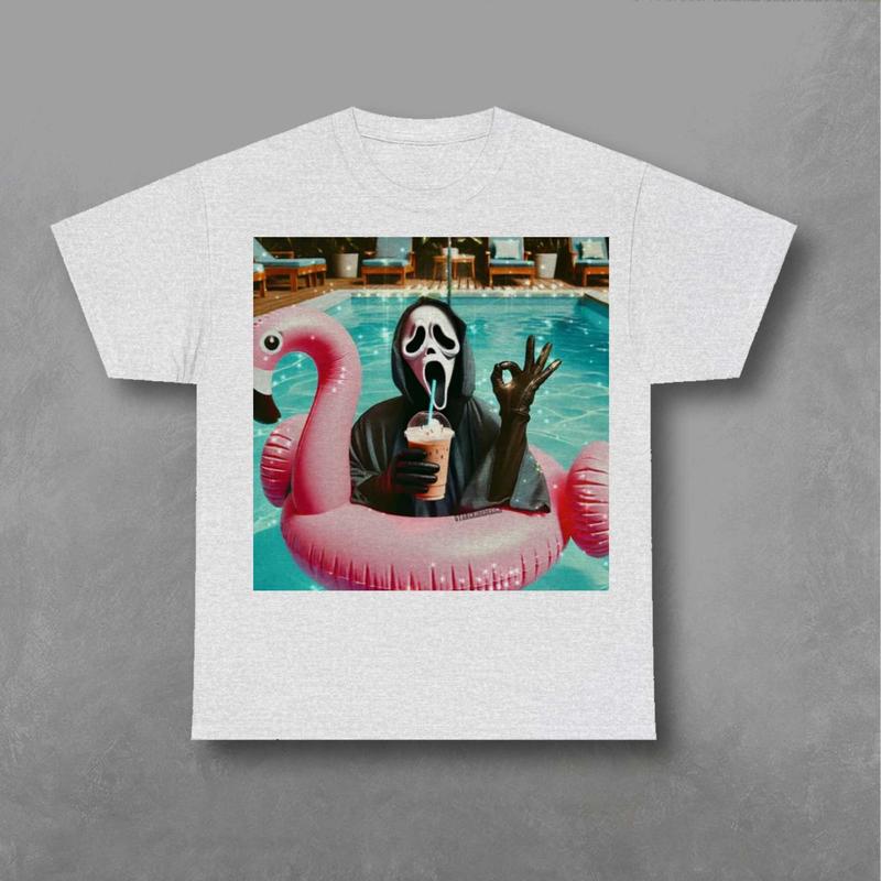 Ghostface in Swimming Pool Shirt, Scream Sweatshirt, Halloween Sweatshirt Classic Fabric Prints