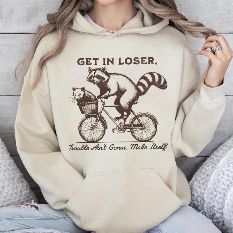 Funny Raccoon & Opossum Get In Loser Meme Shirt, Sarcasm Woodland Animal Trash Panda Shirt, Humorous Gift for Friend, Raccoon Lover Gift