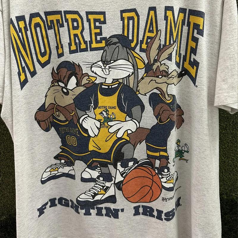 Vintage N0tre Dame Fighting Irish L00ney Tunes T-shirt Classic Cotton Menswear Top