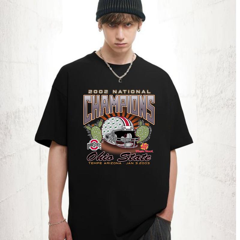 NCAA National Champions Ohio Stare Buckeyes T-Shirt Cotton Short-sleeve Retro Streetwear Tshirt Menswear Top