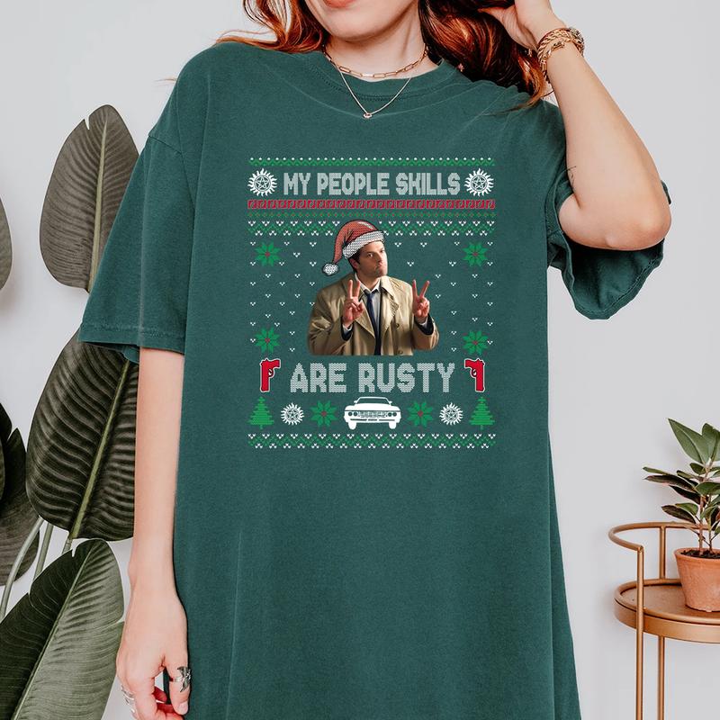 My People Skills Are Rusty Christmas Shirt , Castiel Supernatural Christmas T Shirt, Gift For Woman and Man Unisex T-Shirt Sweatshirt Hoodie
