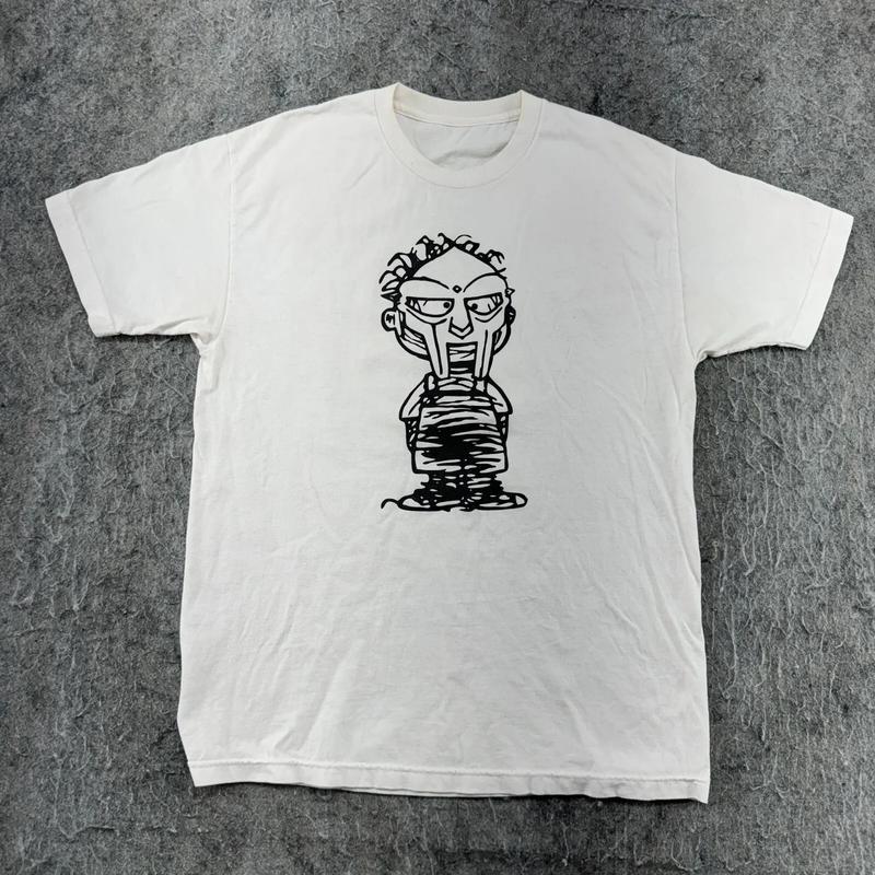 VINTAGE Mf Doom Shirt Mens Large White Hip Hop Rap Graphic Short Sleeve 90s