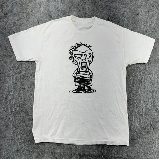 VINTAGE Mf Doom Shirt Mens Large White Hip Hop Rap Graphic Short Sleeve 90s