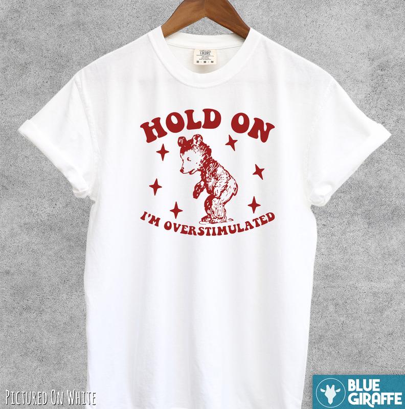 Hold On I'm Overstimulated Funny T Shirt, Cute Comfort Colors T-Shirt Menswear Top