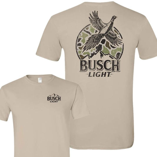 Busch Light Can Camo Pheasant 2 Sided Unisex T-shirt, Retro Pheasant Hunt Shirt, Graphic Outdoors Cotton Tee, Gift For Hunter, Full Colors, Full Sizes