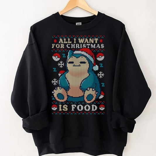 Snorlax Pokemon Sweatshirt, Snorlax All I Want For Christmas Is Food Sweatshirt, Snorlax Christmas Sweatshirt, Snorlax Santa, Snorlax Sweatshirt - Pok