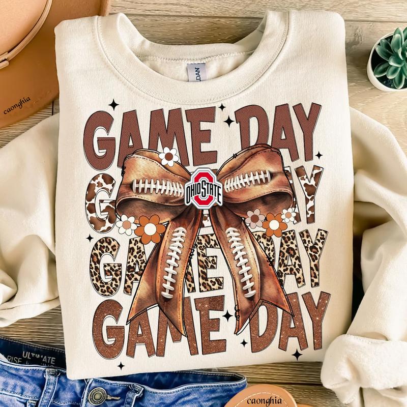 Vintage Ohio Bukeyes Football Coquette Bow Game Day Shirt, Gameday Women's Sweatshirt, Tis the Football Season Shirt Cotton Fit Top Womenswear