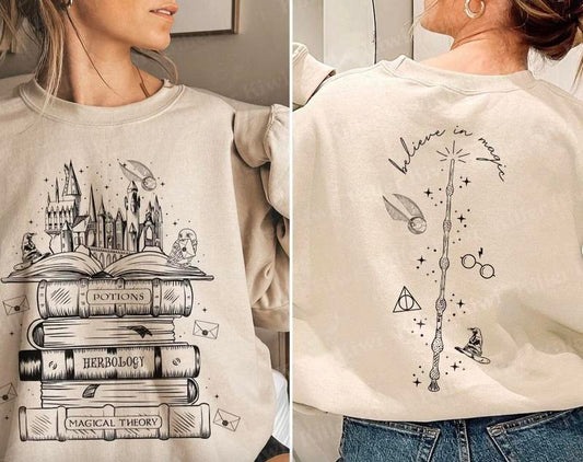 Hogwarts Castle Book Sweatshirt, Harry Potter Shirt, Harry Potter Wizard Houses Sweatshirt Casual