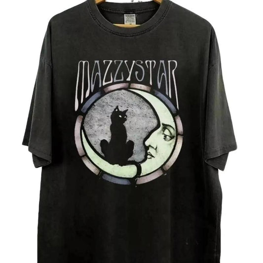 Mazzy Star Moon and Cat Tee, 90s Alt Rock Hope Sandoval Unisex Tshirt Cotton Menswear Cotton Menswear