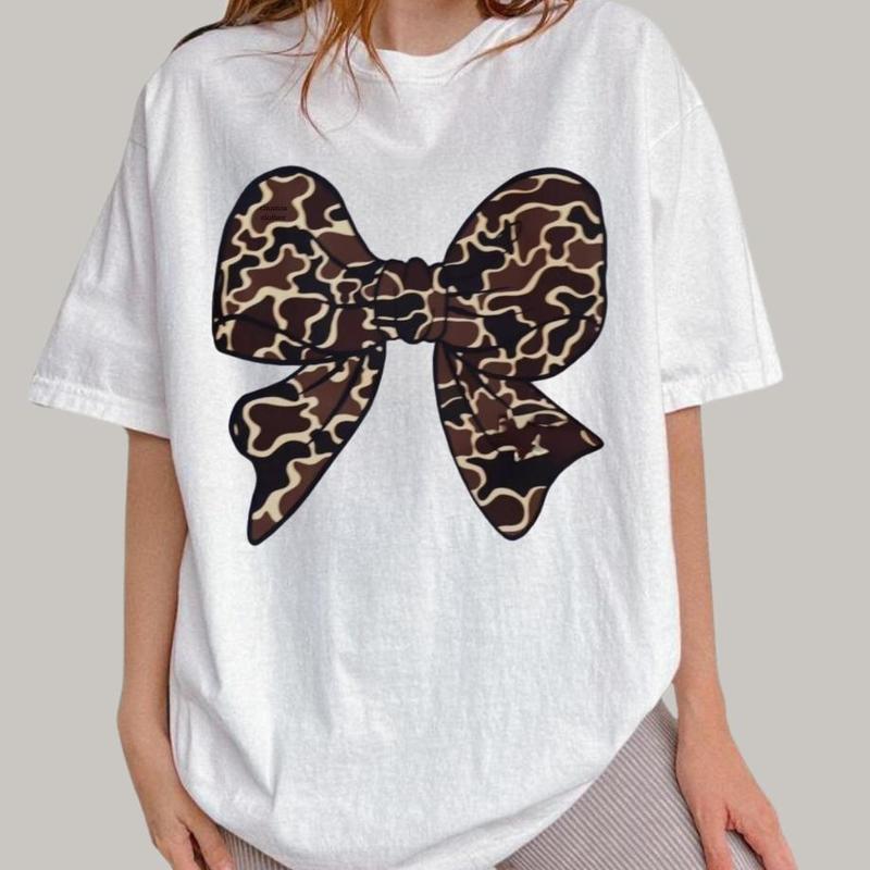Camo Coquette Bow Duck Hunting TShirt, Camo Shirt, Old School Camo Girls Camo Shirt, Cotton All Sizes Colors for Men and Women Collar Fabric