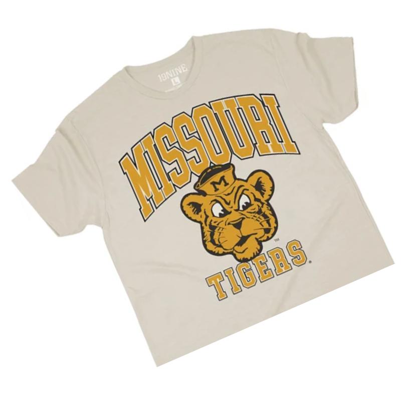 MISSOURI TIGERS OATMEAL OVERSIZED LOGO CLASSIC SHORT SLEEVE FASHION T SHIRT