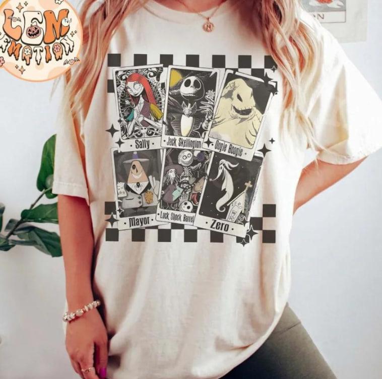 Nightmare Before Christmas Tarot Cards Shirt, Halloween Cartoon Graphic Tee, Spooky Season Unisex T-Shirt, Party Wear Gift
