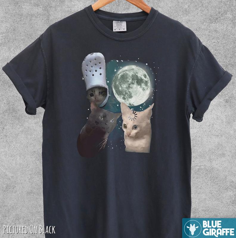 Three Cats Moon Retro T-Shirt, Meme Comfort Colors Graphic Tee
