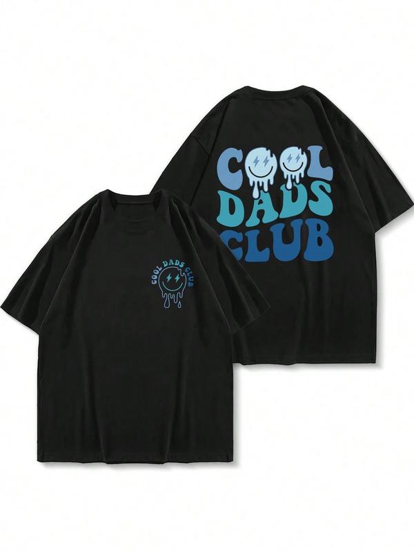 Men's Regular Fit Letter & Smiling Face Print Round Neck Graphic Tee, Casual Short Sleeve Crew Neck T-shirt for Summer, Fashion Men's Top for Daily We