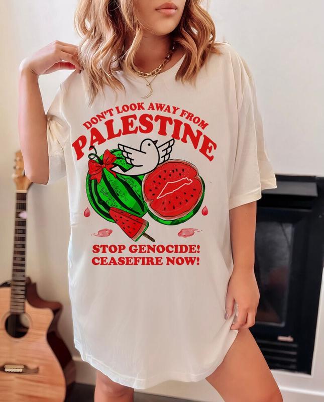 Don't look away from palestine ,  palestine shirt . Top Womenswear Underwear Lady Casual Collar