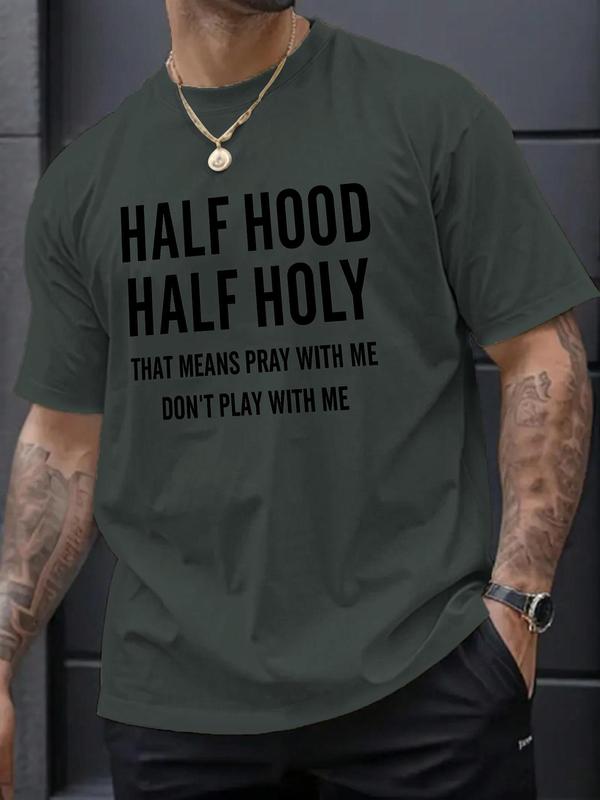 Men's Casual Letter Print Round Neck Tee, Summer Clothes, Graphic Tees,Â Regular Fit Streetwear Short Sleeve Crew Neck T-Shirt for Daily Wear, Casual F