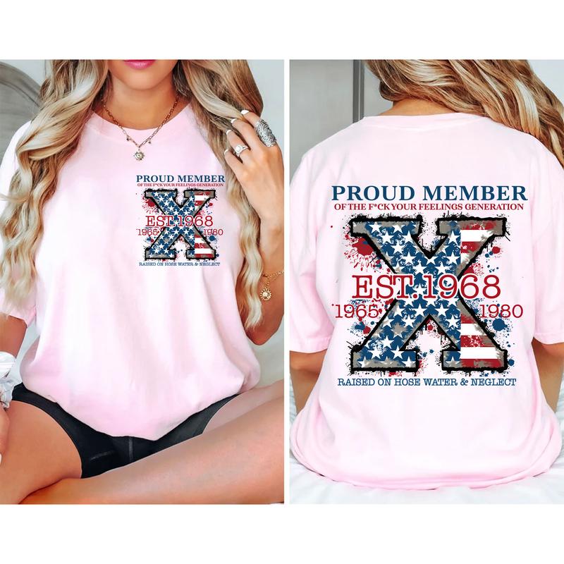 Custom Est.Year Flag Neglect Gen X 2 Side T-shirt, Gen X Shirt, Raised On Hose Water Generation 1965-1980 Shirt