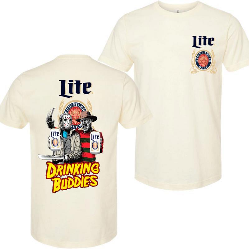 Miller Lite, Beer, Jason Voorhees And Freddy Krueger Drink Buddies Miller Lite Beer 2 Sides T-shirt, Miller Lite Halloween Shirt, Halloween Shirt, For