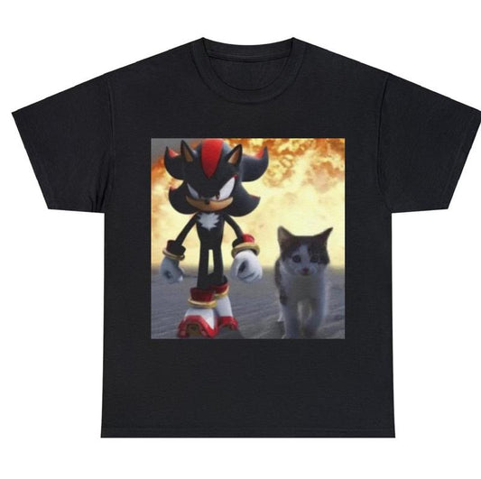 Shadow The Hedgehog & Cat T-shirt, Hedgehog,Meme,unisex shirt, Cat, Cat lovers, Gamer, Gift, sega, feline, meme gift, funny image Menswear Top Underwe