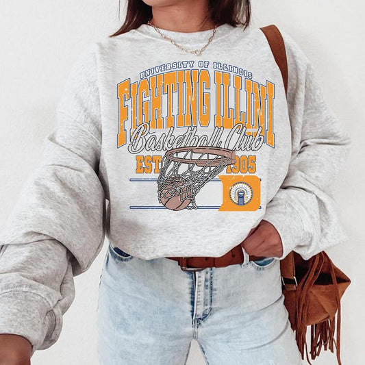 Illinois Fighting Illini Vintage Basketball NCAA Sweatshirt, T- Shirt, Hoodie, Vintage Sweatshirt NCAA University of Illinois Classic Sports Sweatshir