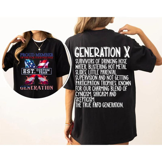 Custom Est.Year Flag Gen X 2 Side T-shirt, Gen X Shirt, FAFO Generation 1965-1980 Shirt