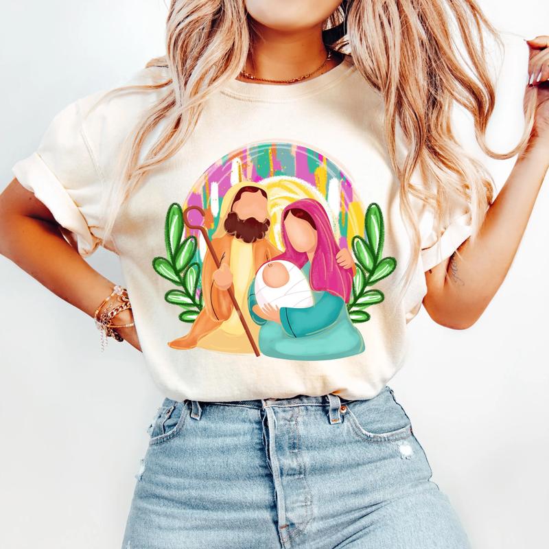 Colorful Glitter Christmas Nativity Sweatshirt, Oh Come Let Us Adore Him & Baby Jesus Tee, Brushstroke Christian Designs, Cute Tee, Gift for Family, G