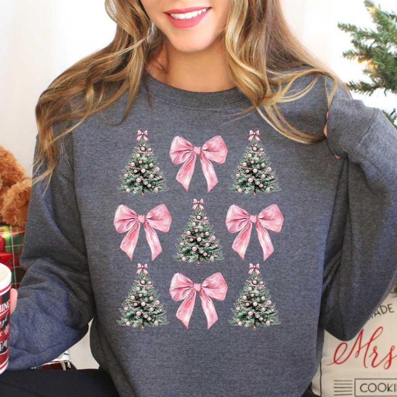 Coquette Bow Christmas Sweatshirt, Christmas Tree Shirt, Christmas Sweatshirt, Girly Christmas Sweater, Coquette Bow Sweater