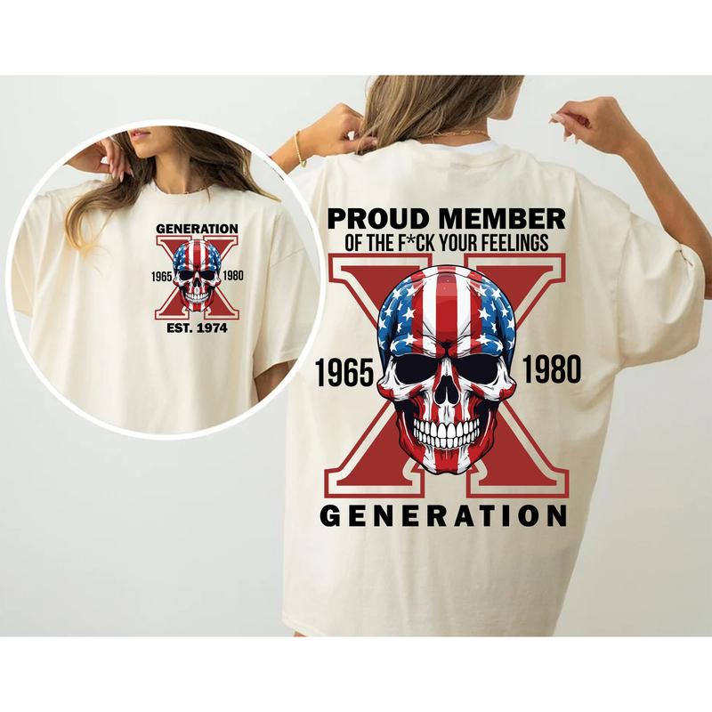 Custom Est.Year 1974 Generation 2 Side Skull Shirt, Skull Proud Member Generation X Shirt, Skull Shirt Collar Cotton
